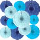 18 Pcs Blue Set Hanging Paper Fan, Hanging Honeycomb Round Paper Fans for Weddings, Birthdays, Baby Showers, Classroom, Events Ceiling Party Supplies Decorations