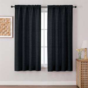 Chyhomenyc Black Curtains 63 Inch Length 2 Panels, Light Filtering Textured Soft Airy Living Room Curtain, Elegant Rod Pocket Window Curtains for Bedroom, Each 42Wx63L, 2PCS