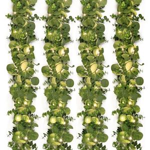 Dolicer 4 Packs 6FT Artificial Eucalyptus Garland with LED Light String, Faux Greenery Garland Hanging Fake Silver Dollar Eucalyptus Leaves Vines for Wedding Backdrop Arch Table Wall Party Home Decor