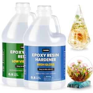 TAKIMO 1 Gallon 3× UV Resistant Epoxy Resin Kit - Ultra Clear Non-Yellowing Formula for Art & Furniture - High Gloss Table Top & Coating - 1:1 Ratio, 128oz