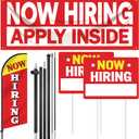 4 Pcs Feather Flag Set Include 2 Now Hiring Sign with Stake, 7 ft Now Hiring Feather Advertising Flag, Banner with Rope for Business Promotion