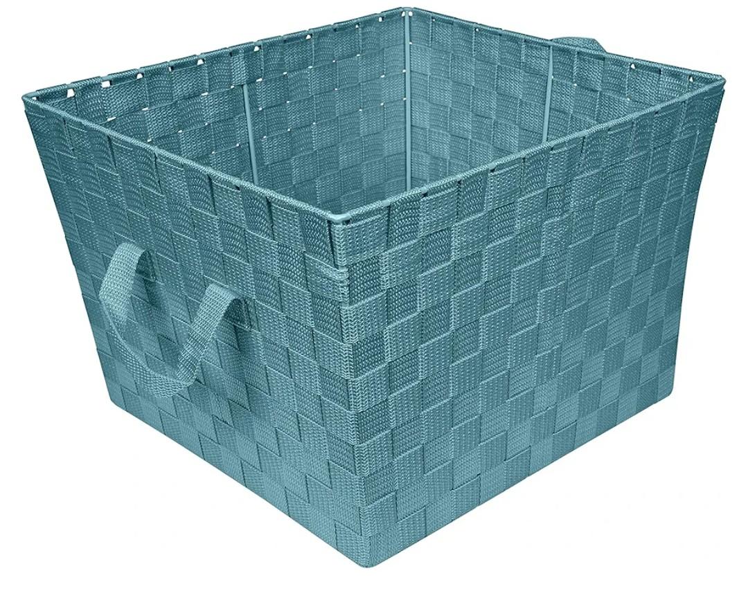 Simplify Large Woven Strap Tote | Decorative Storage Basket | 2 Handles | Organization | Closet | Bedroom | Bathroom | Nursery | Accessories | Toys | Gifts | 1 Pack | Sapphire