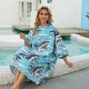 Avisiatree Shark Surf Poncho for Adults, Hooded Beach Towel Changing Robe with Pockets, Quick Dry Swim Cover Up for Men & Women. Large Size