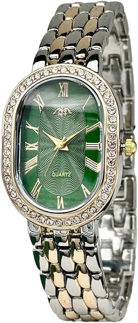 Women Vintage Gold Rome Watch Oval Case Adjustable Stainless Steel Watch Band Waterproof Analog Quartz Watch