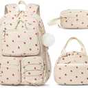 Fimibuke School Backpack for Girls Boys - 3PCS Corduroy Kids Backpack Set with Lunch Box & Pencil Pouch, Lightweight Teen Girls School Bag Laptop Bag Travel Daypack for Elementary Middle High School