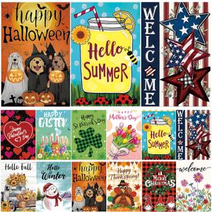 Seasonal Garden Flags Set of 12 Double Sided 12 x 18 Inch, Small Yard Flags for Outside, Summer Fall Garden Flag, 4th of July Christmas Outdoor Flag, Holiday Garden Decorations for All Seasonsason