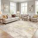Cotiled 9x12 Area Rugs Living Room: Washable Abstract Rug Gold Grey Brown