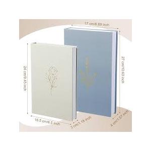 Himitimi 2Pcs Faux Books for Decorative, Linen Fake Book Boxes Golden Flower Decor Books for DIY Crafts Hotel Entryway Bookshelf Coffee Table(M&L)