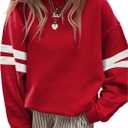SELINK Womens Varsity Striped Oversized Sweatshirt Crewneck Long Sleeve Casual Fashion Pullover Top Fall Outfits (Medium, Red)