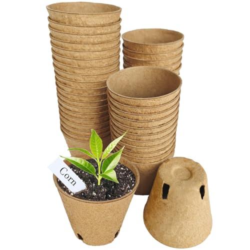 Napia Peat Pots Seed Starter - 30 Pack 3.15 inch Biodegradable Seed Starter Pots Peat Pots for Seedlings with 30pcs Plant Labels, Seedling Pots Starter Pots for Planting Seeds with Drainage Holes