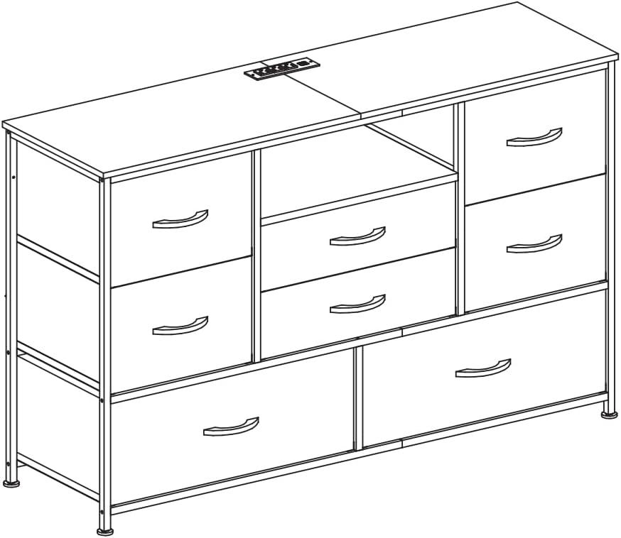 47.4 Inch TV Stand Up to 50 Inch TV, 8 Fabric Drawers Dresser with RGB LED Light and Power Outlet, Chest of Drawers for Hallway, Entertainment Center with Storage for Living Room, Entryway, Bedchamber (White)