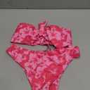 ZAFUL Knotted Bandeau Bikini for Women Strapless Swimsuits High Cut Bathing Suit Sexy Cheeky Tie Side Swimwears (Medium, Rose Red Floral)