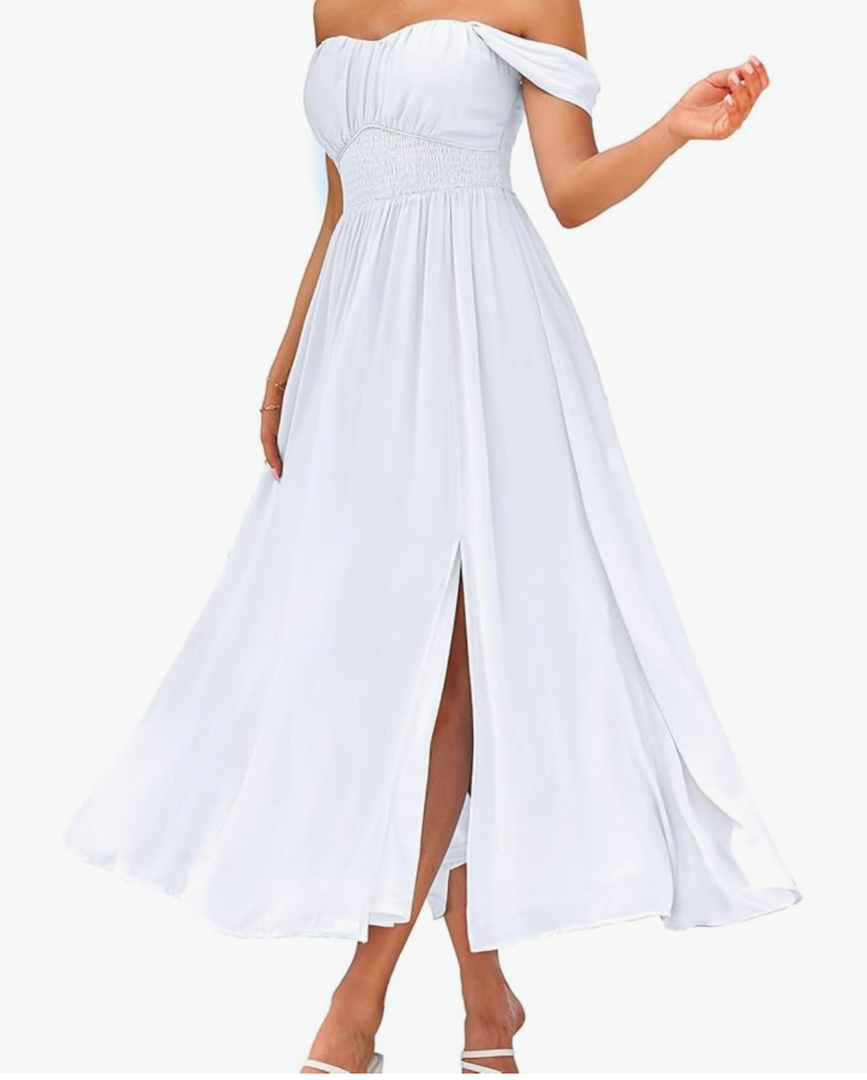 GRACE KARIN 2025 Women's Summer Floral Print Flowy A Line Maxi Dresses Sleeveless Smocked Off Shoulder Dress Size M