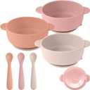 3 Pack Baby Bowls with Suction and 3 Pack Baby Spoons, BPA Free, Silicone Baby Feeding Set for Babies Toddler Kids, Microwave and Dishwasher Safe (Purple)