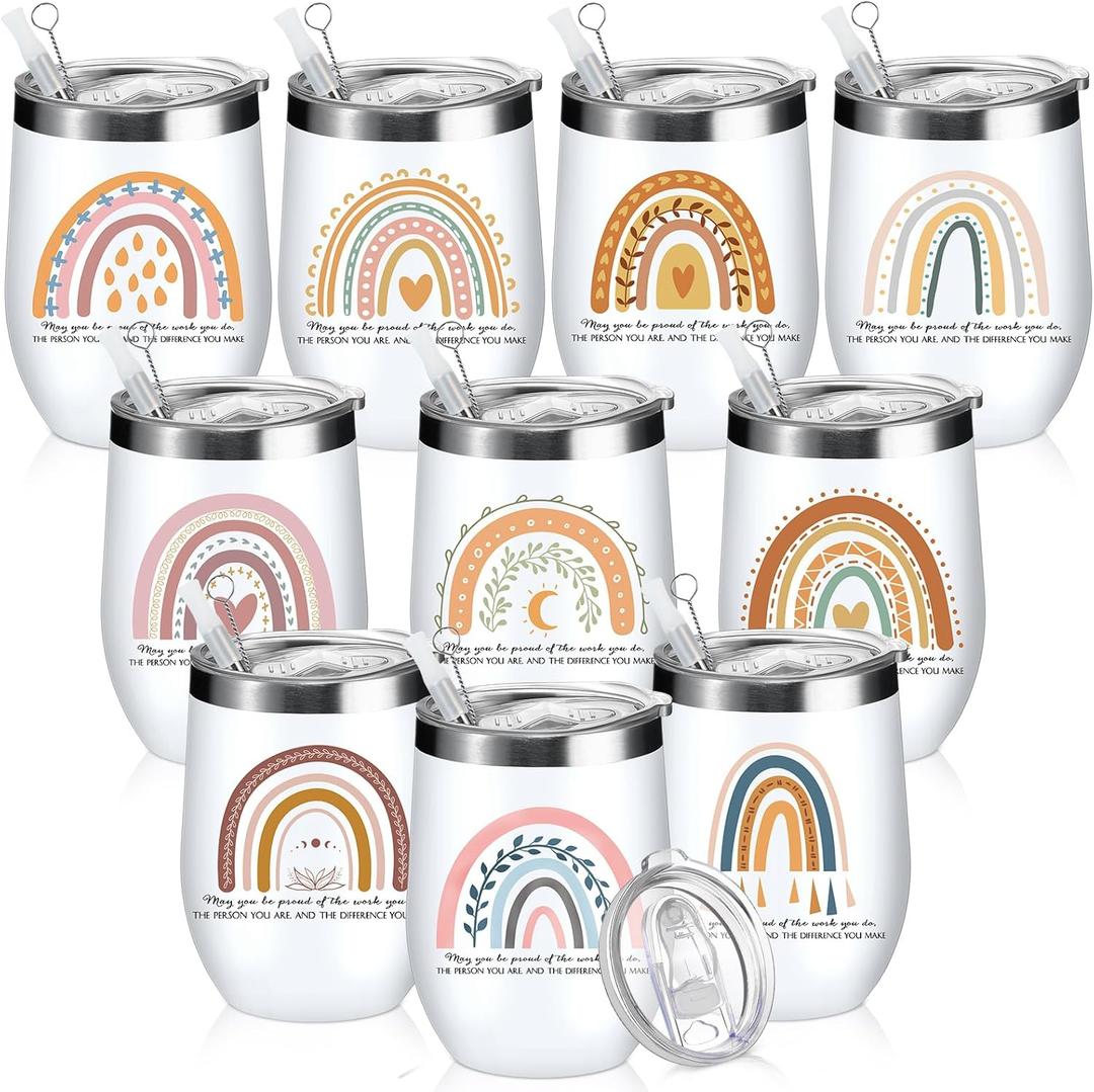 Sieral 10 Pcs Employee Appreciation Gift Inspirational May You Be Proud Cup 12 oz Stainless Insulated Rainbow Mug with Lid Thank You Gift for Graduation Medical Assistant Teacher Coworker