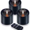 Black Outdoor Waterproof Flameless Candles with Timer, Remote Control Halloween Candles Battery Operated Flickering Last 600 Hours, 3"x3" Electric Fake LED Candle for Gothic Home Decor