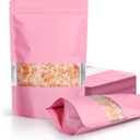 100 Pack Smell Proof Bags, Resealable Bags with Matte Window, Foil Pouch Stand Up Sealable Bags for PackagingPink,4" x 6"