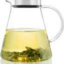 CNGLASS 40oz/1200ml Glass Teapot Stovetop Safe,One-Touch Clear Tea Kettle,Blooming and Loose Leaf Tea Maker, 40.5oz/1200ml