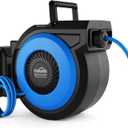 Himimi 80FT + 6.5FT Retractable Air Hose Reel, Wall Mount Pneumatic Hose Reel for Garage Workshop, Automatic Rewind, 3/8" x 80' Hybrid Air Hose with Brass Fittings + Bend Restrictors, 300PSI (Blue)