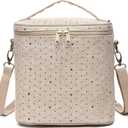 Lunch Bag for Women, Soft Linen Lunch bag with adjustable shoulder strap, Insulated Womens Lunch Bag for Work, Machine Washable Lunch Box with removable liner (Black Small Dots)