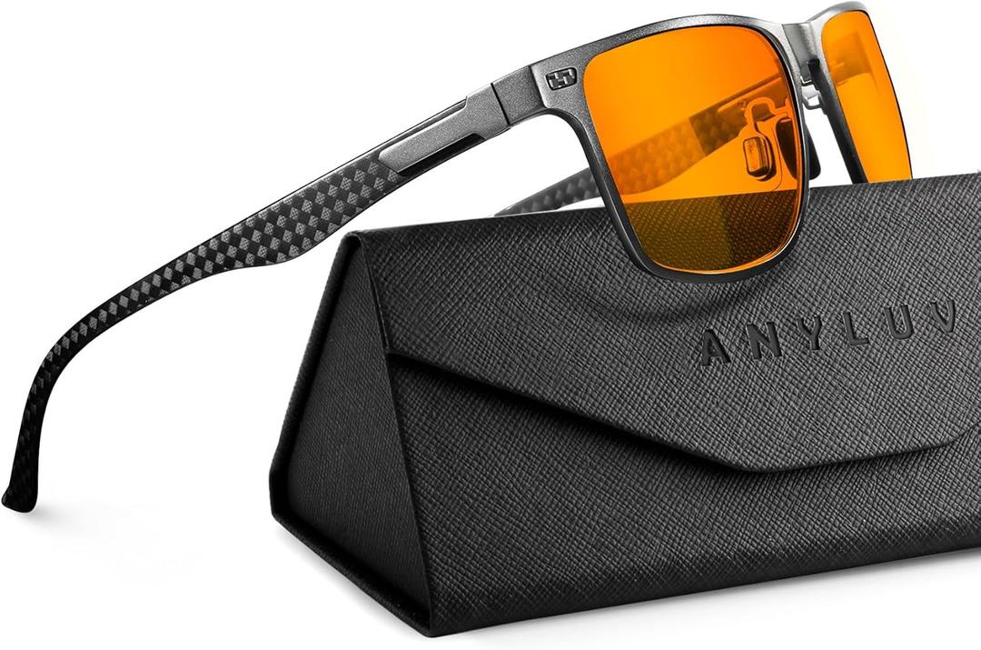 ANYLUV Blue Light Glasses Men/Women, Al-Mg Metal Computer Blue Light Blocking Glasses, Relieve Eyestrain and Eye Protection ((Max Protection) 07- Gunmetal Carbon Fiber)
