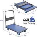 Olympia Tools Foldable Push Cart Dolly - 600 Lb. Capacity Heavy Duty Platform Truck with 360 Swivel Wheels - Blue