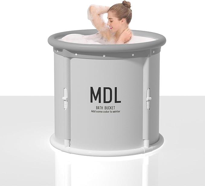 31.5" Extra Large Foldable Bathtub, Portable tub for Adults,Family Soaking Tub, Affordable,Lightweight,One second collapsible bathtub (Round, Gray)