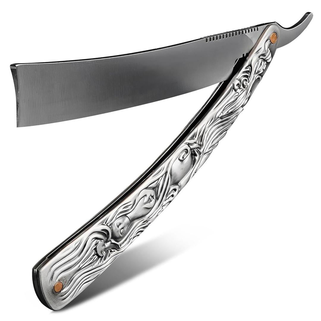 Mens Straight Razor  Barber Razor Blade (11.4") with Secure Grip for Precise Hairline & Beard Lines, Carbon Steel Blade for Accurate & Smooth Shaving  Designed for Daily Grooming & Barbershop Use