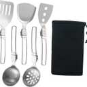 6Pcs Camp Cooking Utensil Set,Outdoor Kitchen Gear, Foldable Cooking Organizer Metal Camping Kitchen Utensil Set, Cookware Kit for Camp RV, BBQ
