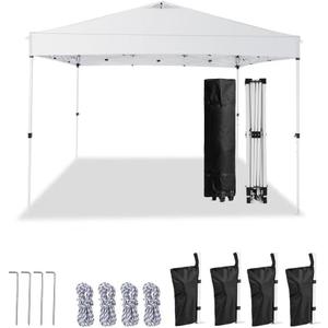 10x10 Pop Up Canopy Tent One-Person Setup, Waterproof & UV-Blocking, Heavy-Duty Steel Frame, Wheeled Bag & Sandbags Outdoor Shade for Beach, Camping, Backyard, Tailgate, Events (White)
