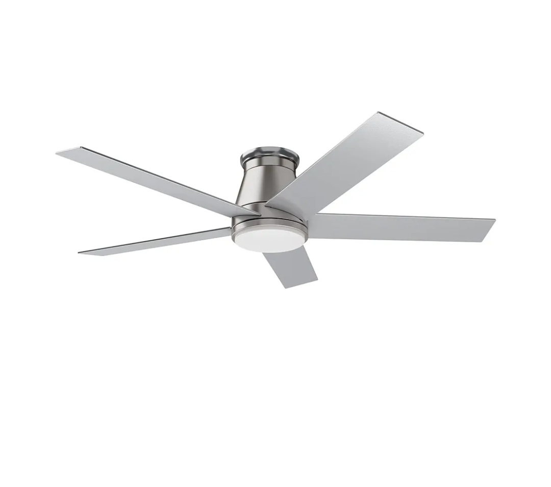 wurzee 52" Flush Mount Ceiling Fan Brushed Nickel Ceiling Fan 6 Speeds DC Reversible Motor, Timing, Dimmable, 5 Blades for Bedroom, Living, Dining Indoor Patio Porch Garage Shop
