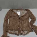 BNOOUIL Sexy Lace Tight Shirts for Women Long Sleeve Mesh Sheer Shirts Button Down Floral Blouse Tops (Large, Brown)