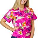 Women's Blouse-Shirt Short-Sleeve Casual-Button-Down Hawaii-Vacation Flamingos Ducks Palms (4X-Large)