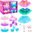Princess Dress Up Shoes Set, Girls Dress Up Toys Toddler Jewelry Boutique Kit, 3 Themes of Unicorn Mermaid Ice Princess Costumes Set, Pretend Play Gifts for Little Girls Aged 3-6 Years Old