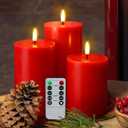 Eywamage Red Christmas Flameless Pillar Candles with Remote, Flickering Battery Operated LED Wax Candles Set of 3