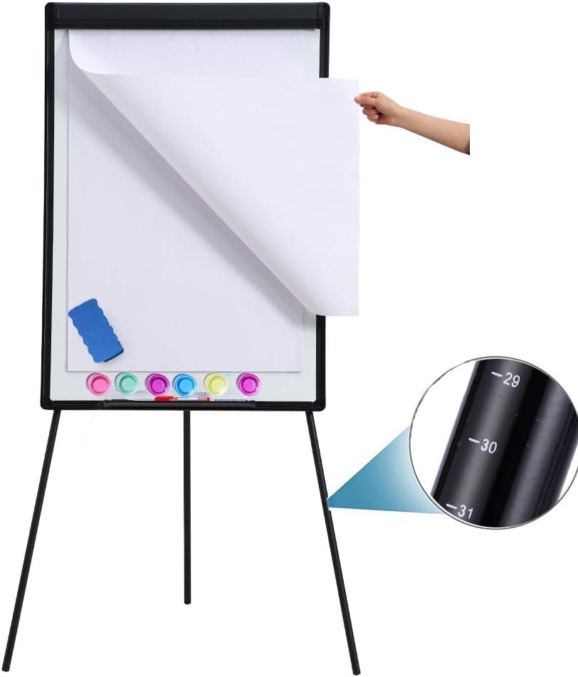 40" x 28" Magnetic Dry Erase Easel Board with Tripod Stand, Height Adjustable Office Presentation Writing Board Easel, Includes 25 Sheets Flip Chart Paper Pad, Magnets & Eraser, Black Frame