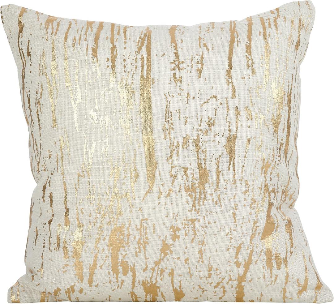 SARO LIFESTYLE Distressed Metallic Foil Design Cotton Floor Pillow, Gold, 27"