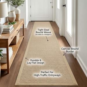 Natural Look Indoor/Outdoor Hallway Runner Rug (24" x 96") – Eco-Friendly Recycled PET Polyester, Non-Slip Latex Backing, Natural Color