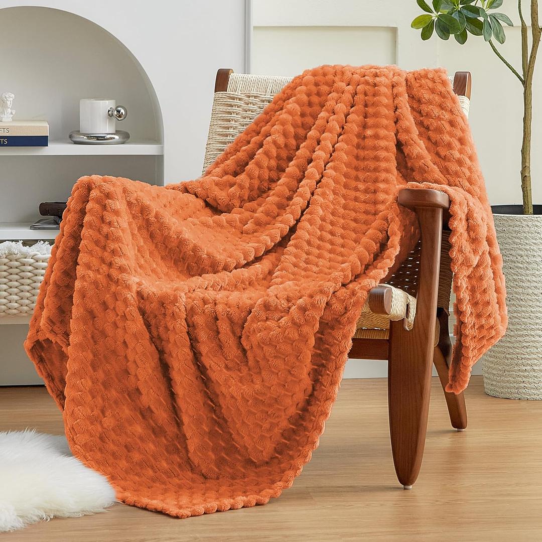 EXQ Home Fall Throw Blanket for Couch or Bed - 3D Imitation Turtle Shell Jacquard Decorative Fleece Blankets - Cozy Soft Fuzzy Flannel Blanket Suitable for All Seasons(50"60",Orange)