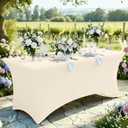 Moosfor Spandex Elastic Fitted 6FT Rectangle Tablecloth 6 Pack, Stretch Washable Reusable Table Cover for Outdoor Picnic, Dining, Wedding, Banquet & Party Events (Beige, 72Lx30Wx30H Inch)