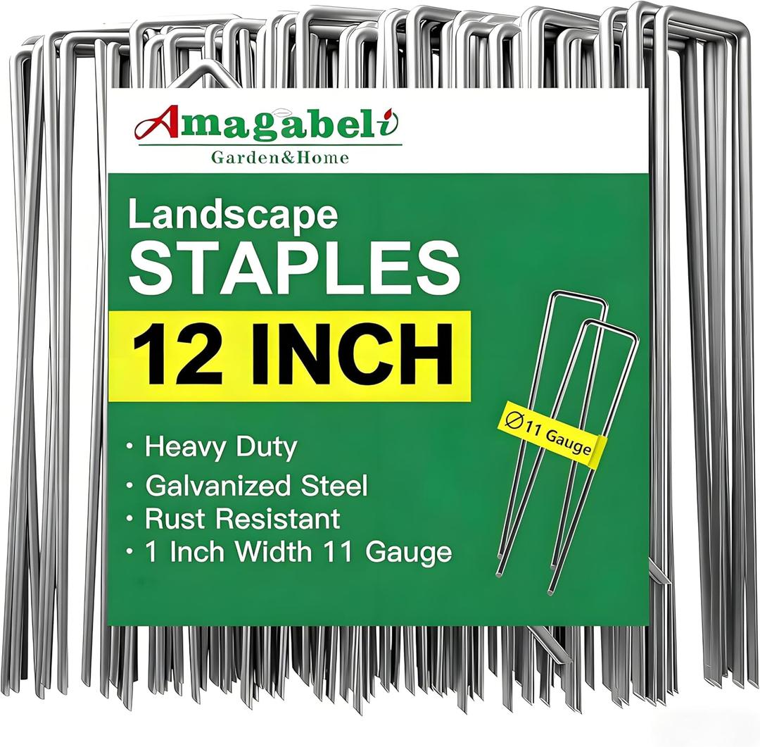 AMAGABELI GARDEN & HOME 100 Pack Galvanized Landscape Staples 12 Inch 11 Gauge Garden Staples Garden Stakes Plant Cover Stakes U-Shaped Landscape Stakes Landscape Pins for Weed Barrier Fabric