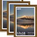 12x18 Poster Frame, Display Pictures 11X17 with Mat or 12x18 Without, Wall Hanging Frames, Rustic Brown, 3 Pack