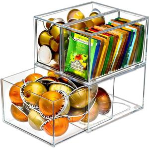 3 Acrylic Coffee K Cup and Tea Bag Organizer, Coffee Pod Drawer Holders, Stackable Accessories Tea Organizers and Storage for Kitchen Multi Organizers-Clear