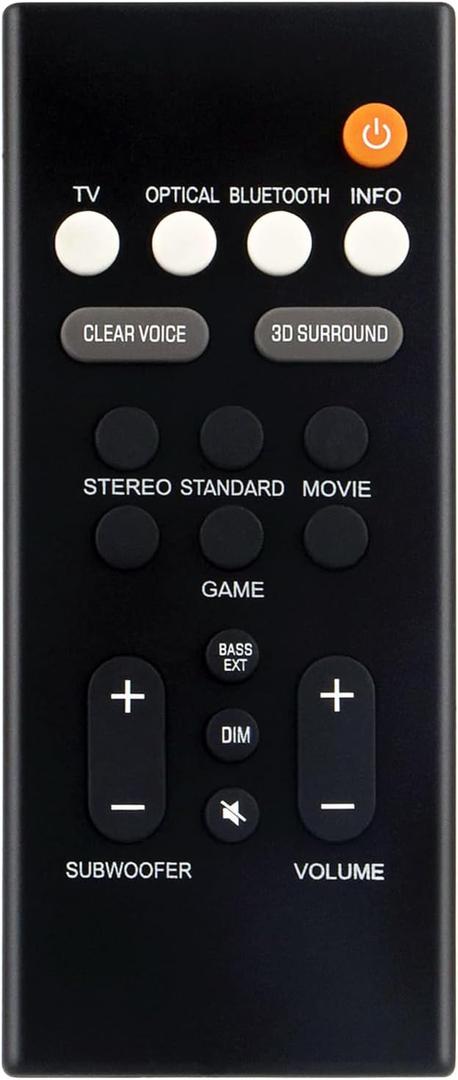 AULCMEET Remote Control Replacement for Yamaha SR-B20A VDQ7630 SR-C20A SR-B20ABL SR-C20ABL ATS-C200 Sound Bar