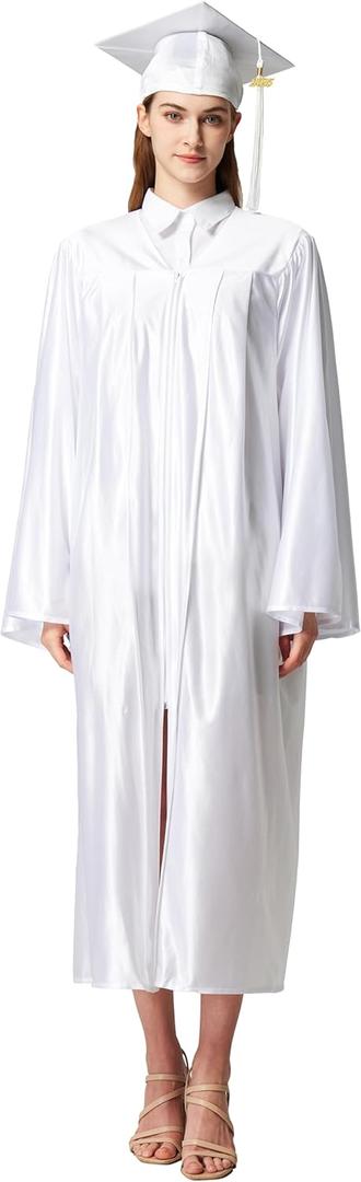 MyGradDay Unisex Adult Shiny Graduation cap and gown Tassel 2024 2025 Year Charm Package (51''(5'6"-5'8"), White)