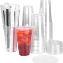 VITEVER [100 Sets - 24oz] Plastic Cups with Lids and Black Straws, Disposable Cups for Iced Coffee, Smoothie, Milkshake, Cold Drinks - Clear