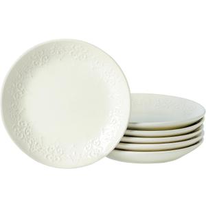Neaylfe 6 Inch Ceramic Dessert Plates Set, Embossed Appetizer Plates for Kitchen, Lightweight Round Plates, Small Salad Plate for Cake Snacks Side Dish, Microwave Dishwasher Safe, Set of 6