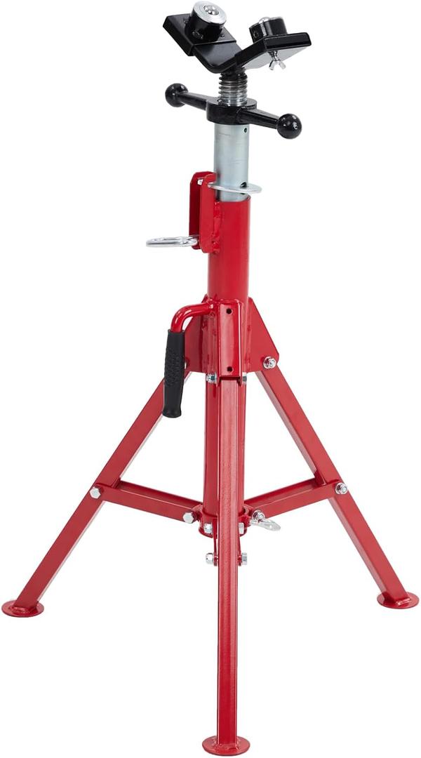 PioneerWorks Pipe Stand with 2-Ball Transfer, V-Head Folding Jack Stand, 2500lbs Welding Stand Adjustable Height 28-52IN, Heavy Duty Carbon Steel Body, Steel Pipe Jacks for Welding