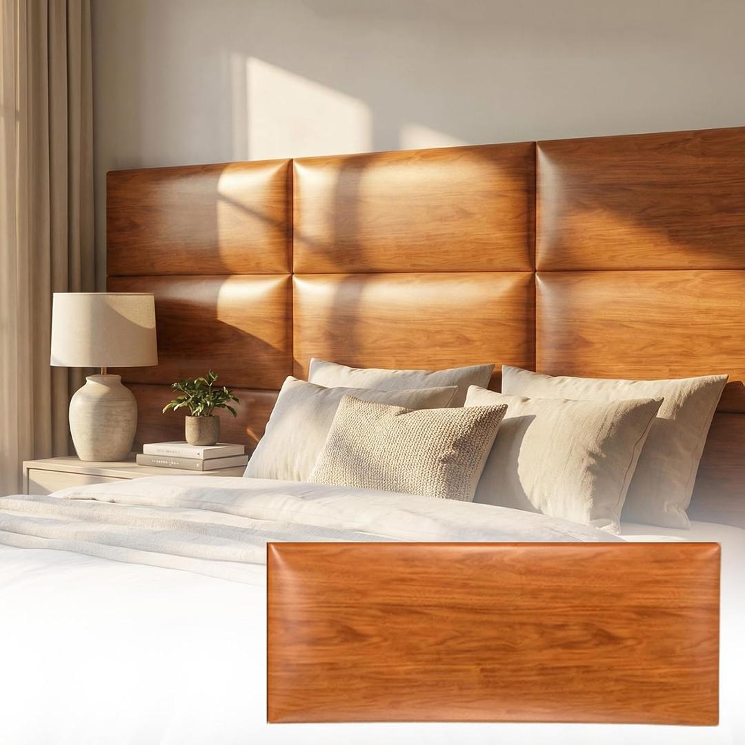 Xuhal 6 Pack 23.6'' x 9.8'' Full-Size Peel and Stick Headboard for Twin Rustic Wood Pattern Self-Adhesive Wall Panels Stick on 3D Soundproof Wall Mount Bed Headboard for Bedroom Playroom