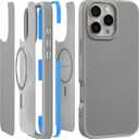 LONLI 2.0 - for iPhone 16 Pro Case - The Toughest Leather Magnetic Protective Phone Cover - [360 Shock-Absorbent Bumper and Inner TPE Frame] - [Compatible with Magsafe] - Moon Mist Leather